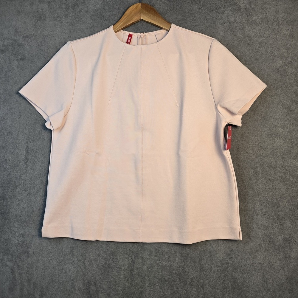 Spanx The Perfect Funnel Top Womens Size M Short Sleeve Crew Neck Pale Pink NWT